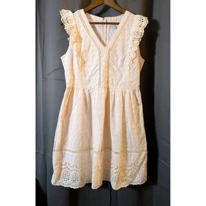 LOFT Women's Light Pink Lace Eyelet Dress Size 8 Sleeveless Fit & Flare